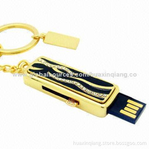 Diamond Push-pull USB Flash Drive, 512MB-32GB Capacity, Metal + Diamond Material, USB 2.0